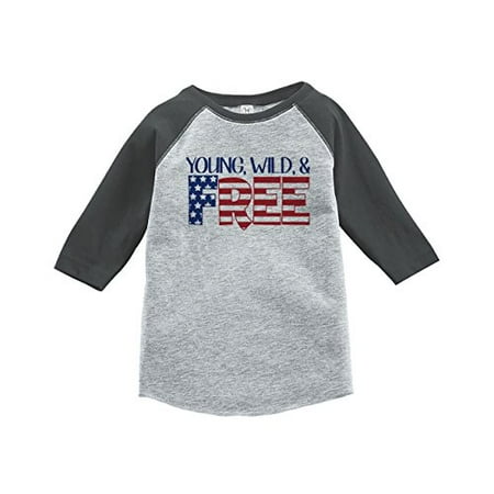 

Custom Party Shop Kids Young Wild Free 4th of July Grey Baseball Tee