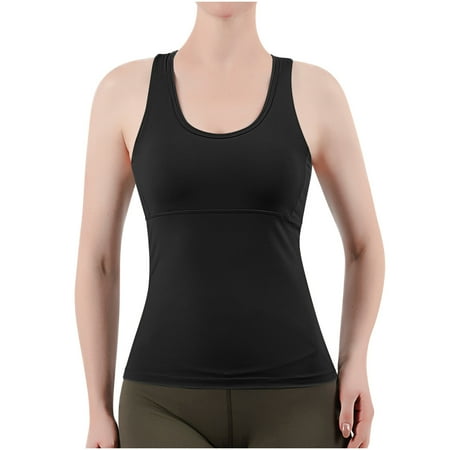 Yoga Tank Tops for Women with Built in Bra  Ladies Padded Sports Bra Fitness Workout Running Shirts  Slim Fitting Back Hollow out Workout Tank Tops Long Tank Tops for Lady Black XXL