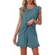 thumbnail image 1 of INSPIRAR CHIC Conjuntos de Pijamas de Dos Piezas para Mujeres con Mangas de Volantes y Pantalones Cortos en Verde Pavo Real, 1 of 5