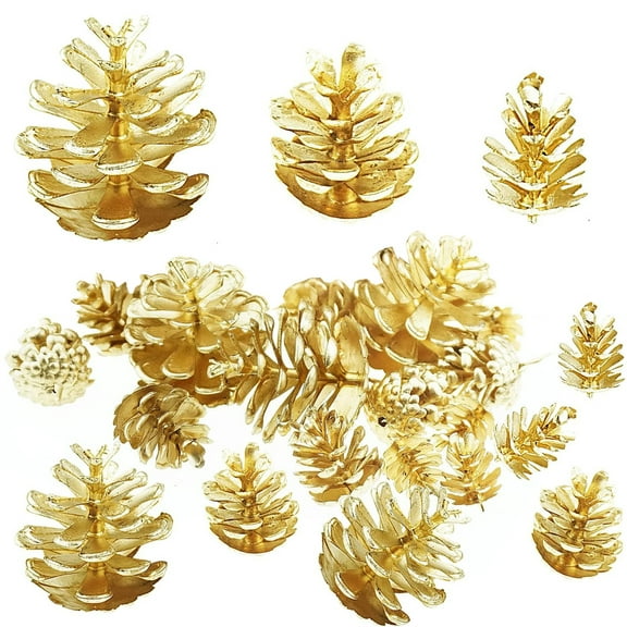 30 Counts Artificial Pine Cones,Bexikou 3 Sizes Gold Pinecones Ornaments Christmas Pine Cones,Christmas Tree Ornament Holiday Centerpiece for Crafts Christmas Tree Holiday Garland Wreath Decor