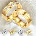 thumbnail image 4 of Anillo de pareja de diamantes de acero inoxidable Anillo de circonita de acero de titanio Joyería de mano, 4 of 6