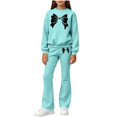 thumbnail image 2 of Zefriona Girls Cute Bow Print Crewneck Sweatshirt and Flared Leg Pants 2-Piece Outfit Set 3-14Y Blue Size 9, 2 of 3