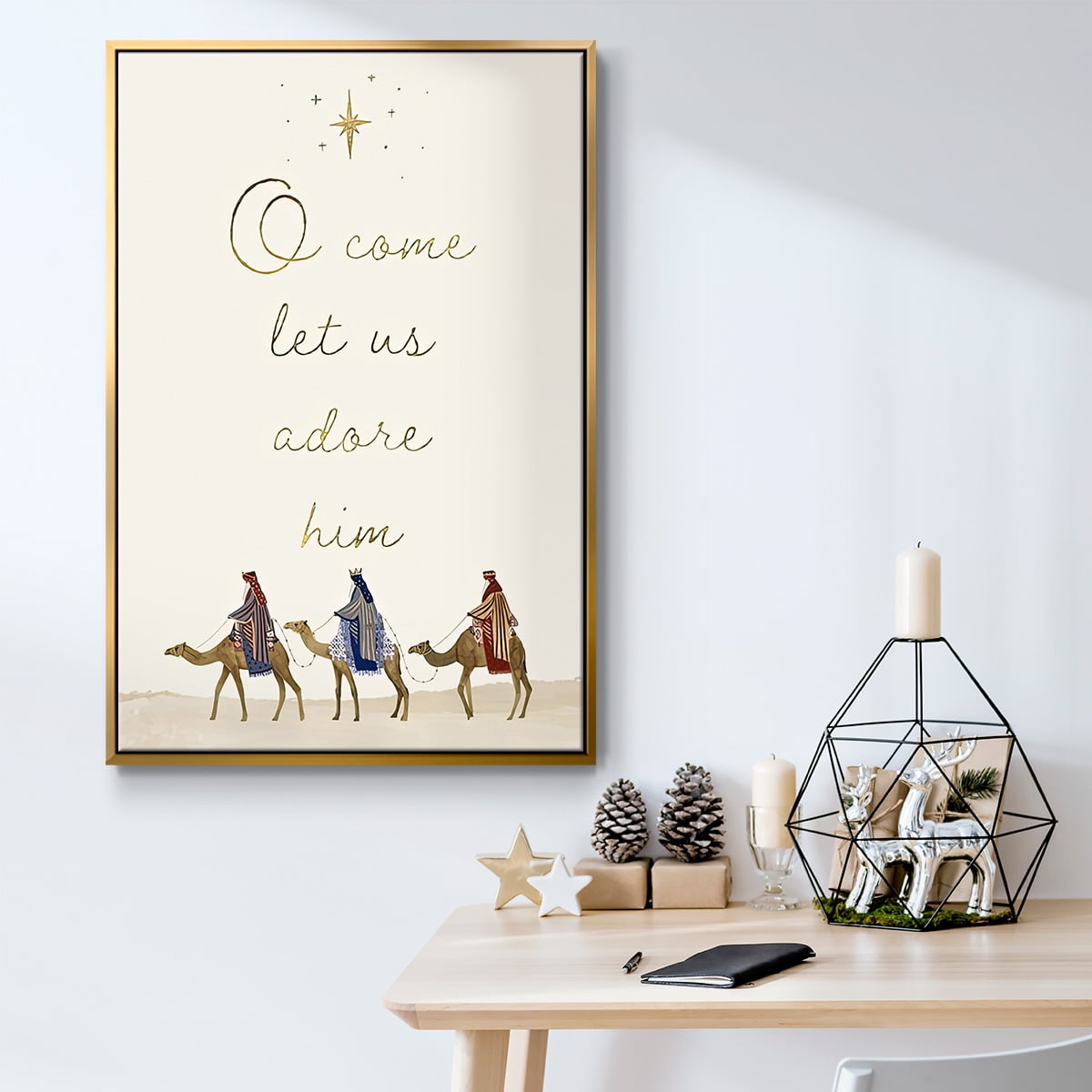 Away in a Manger Collection B - Framed Gallery Wrapped Holiday Canvas - 25 x 37 - Gold Frame