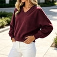 thumbnail image 5 of Hurxie Womens V Neck Cropped Sweatshirt Casual Pullover Tops Cropped Length with Chest Pocket Drop Shoulder Casual Fall Style Wine,M, 5 of 6