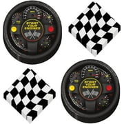 Race Car Party Supplies - Racing Themed Paper Dinner Plates Checkered Lunch Napkins (16 Plates Napkins)