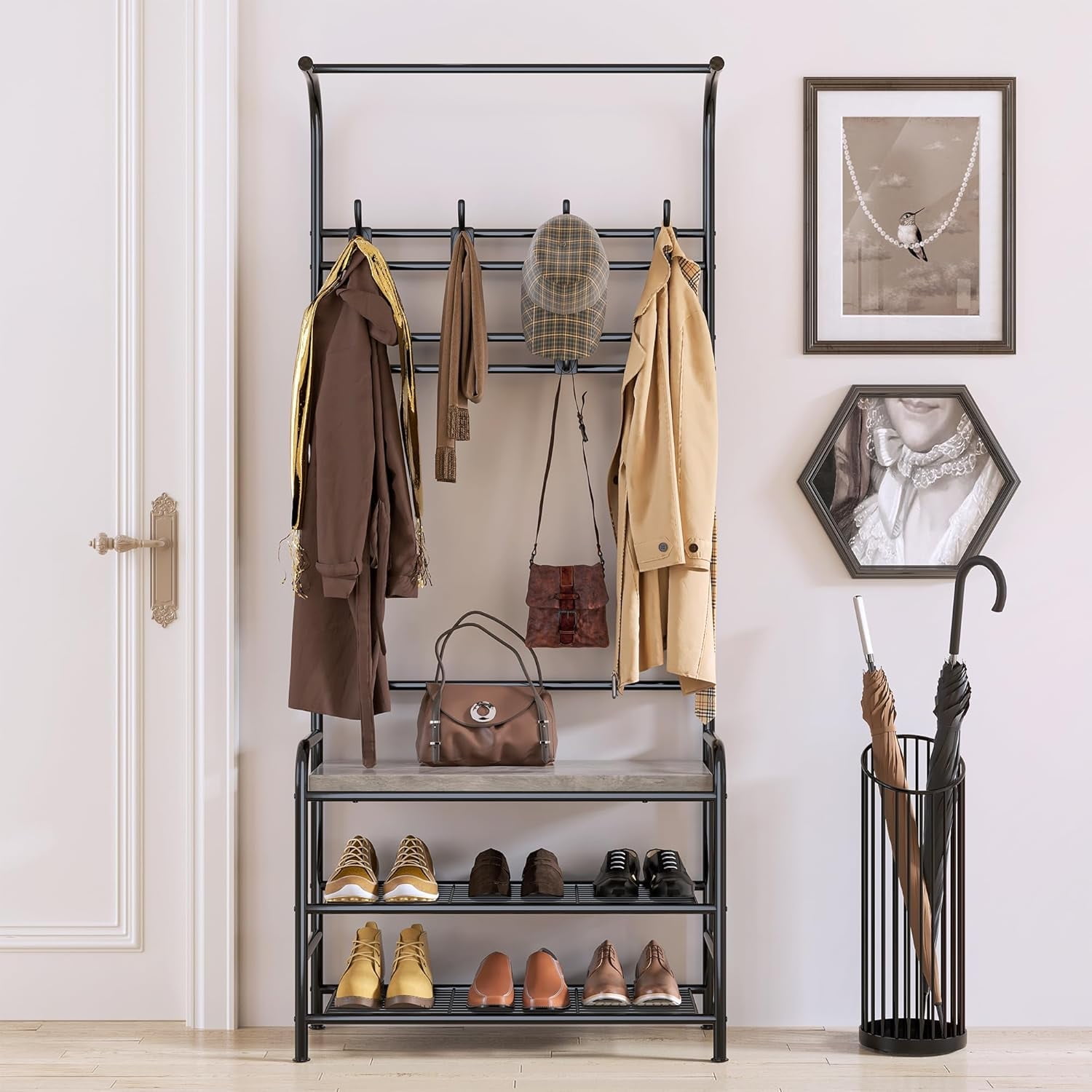 Vasagle industrial coat rack hall tree entryway shoe bench sale