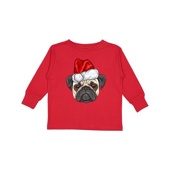 Inktastic Christmas Pug Dog Santa Boys or Girls Long Sleeve Toddler T-Shirt
