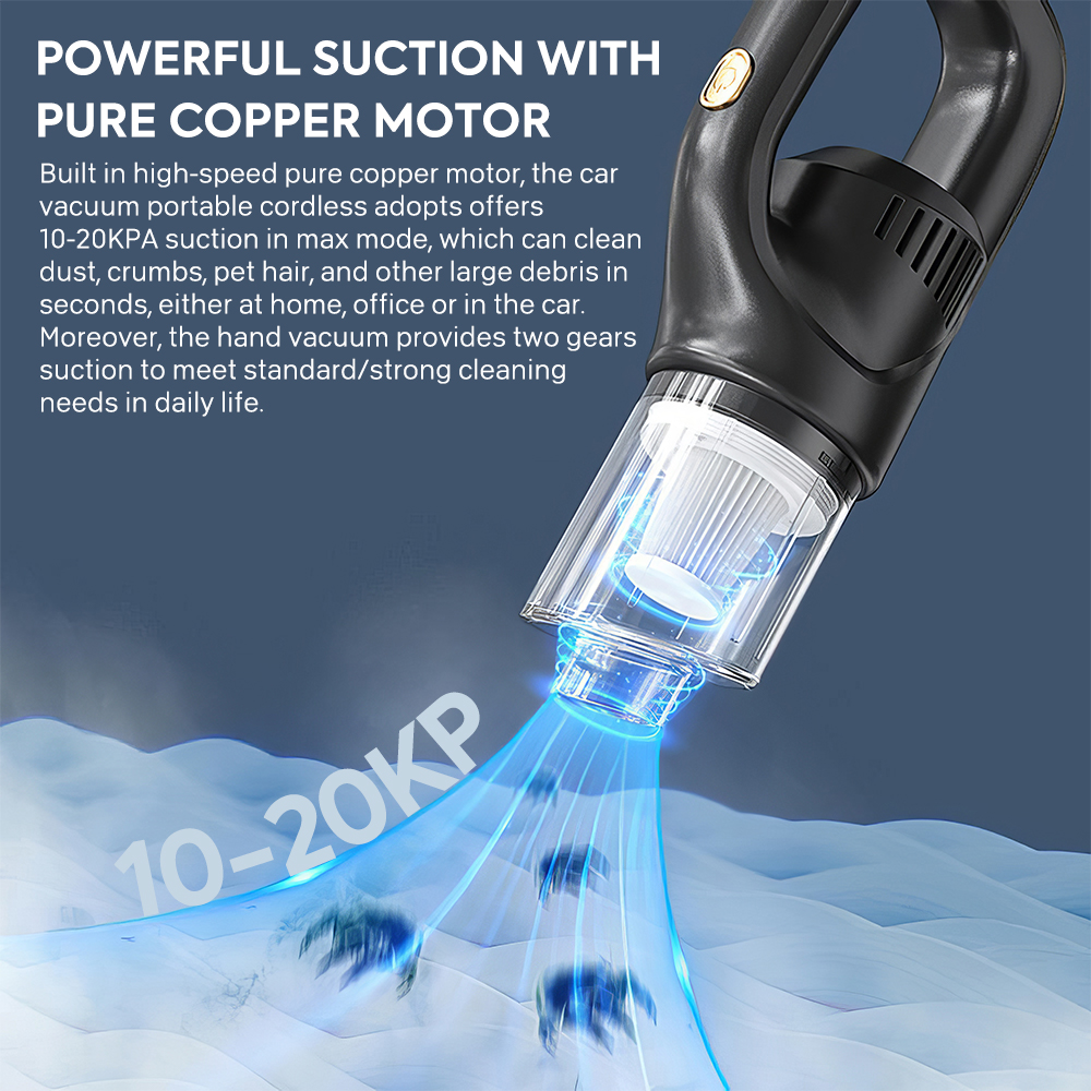 VTIN Car Vacuum Portable Cordless, 20000Pa 2 in 1 Mini Vacuum Cleaner&Air Duster, 120W Brushless Motor Handheld Vacuum Cordless with 2000mAh Battery, Nozzles, for Car, Home, Office, Pet