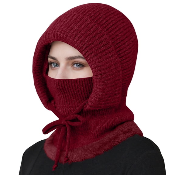 Womens Mens Winter Hat Scarf Velvet Insulation Anti Cold Wind Cycling Knitted Woolen Hat