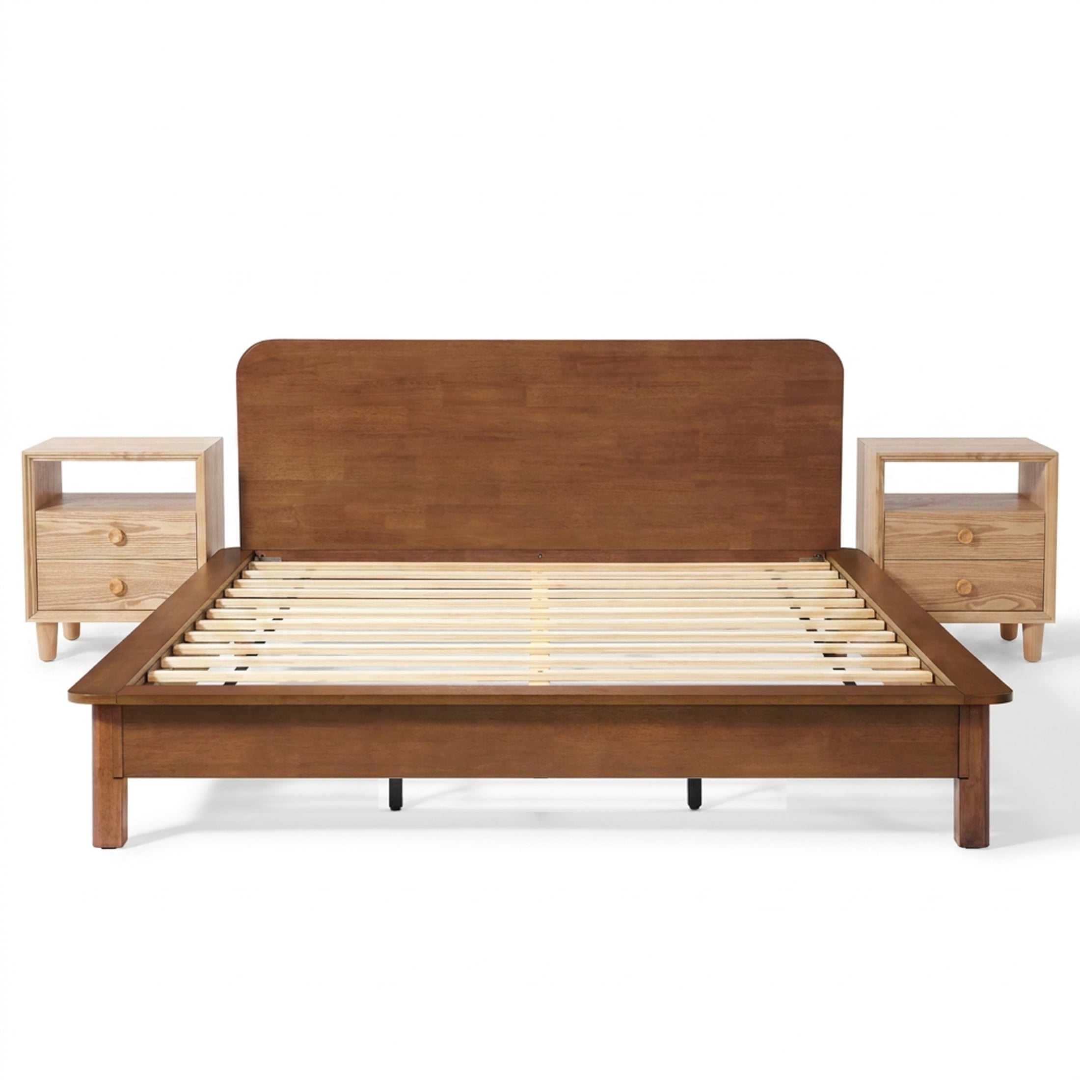 Christopher Knight Home Modern Bedroom Set, Wood King Platform Bed with 2 Nightstands, Walnut+Natural