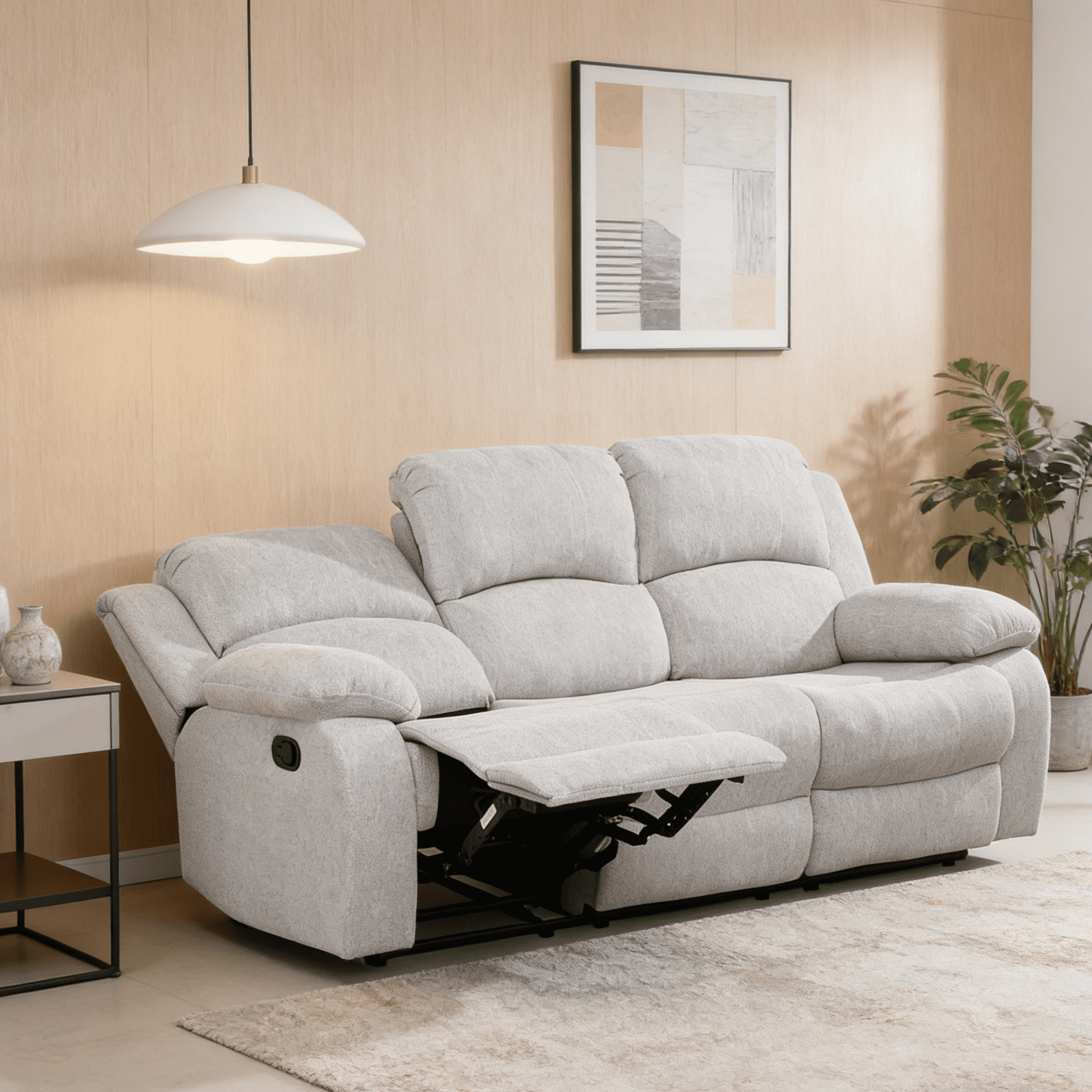 Gewnee Linen Fabric Upholstered Manual Reclining Sofa with 3 Recliners and Cup Holders,Gray