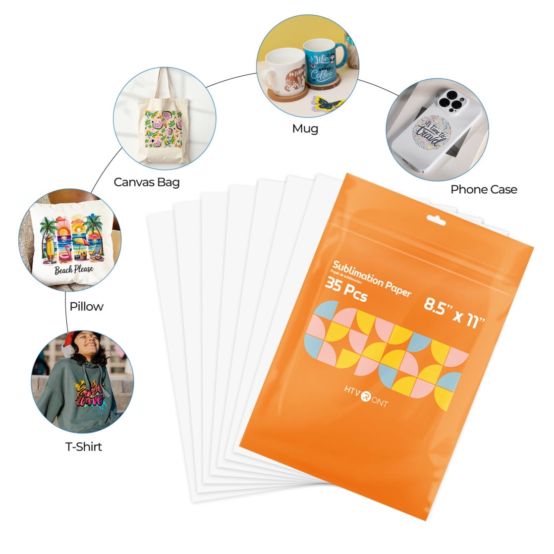 HTVRONT Sublimation Paper 8.5 x 11 inches - 35 Sheets Sublimation Paper Compatible with Ink Jet Printer