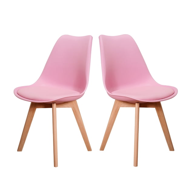 Sillas Tulip Tipo Eames Mirel Rosas Set de 2 Piezas Estructura Madera Asiento Acolchado