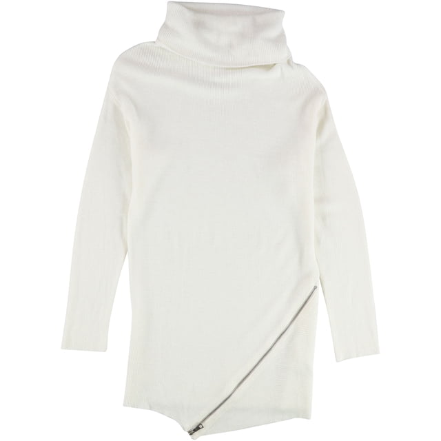 bar III Womens Zipper Tunic Sweater, White, Medium