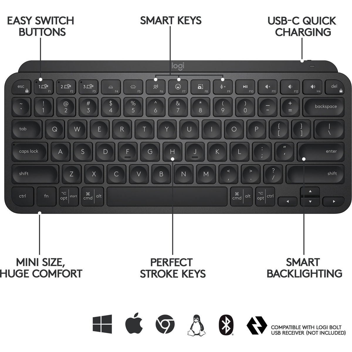 Logitech MX Keys Mini Wireless Keyboard, Black photo 5