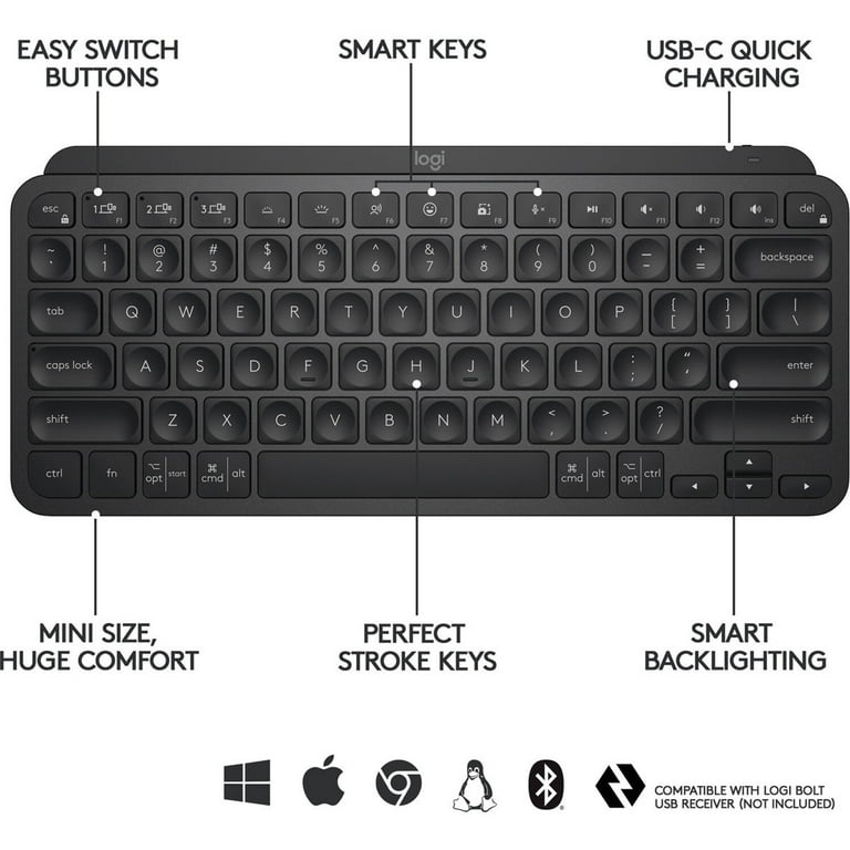 Logitech MX Keys Mini Wireless Keyboard - Compact, Backlit