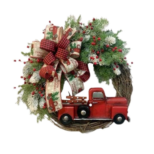 Guirnalda De Navidad De Camión Rojo, Corona De Otoño Para Decoraciones De Puerta Delantera Para Granja, Otoño, Cosecha, Halloween, Acción De Gracias Speravity HA038358-00