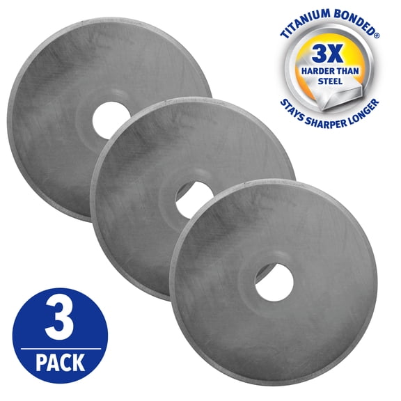 Westcott 45mm Rotary Fabric Cutter Replacement Blade for Sewing, Titanium Bonded, Craft & Sewing Tool, 3-Pack