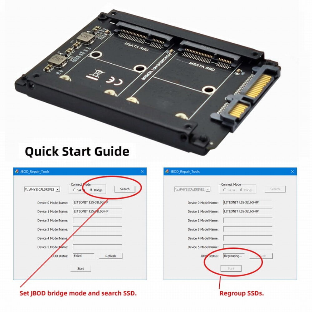 JSER Dual MSATA Mini-SATA SSD Card JBOD Raid0 Span Bridge to 2.5inch SATA Combo HDD Disk Drive Enclosure