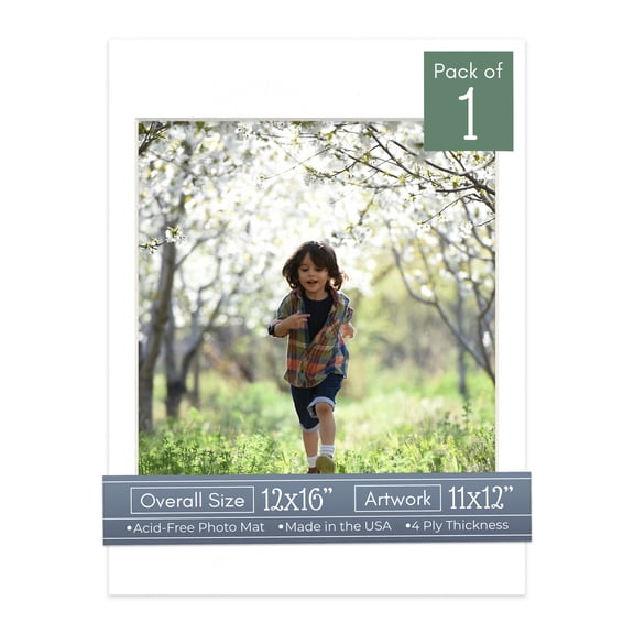White Suede Picture Frame Mat for 12x16 Frames - Fits 11x12 Photos - 1 Mat