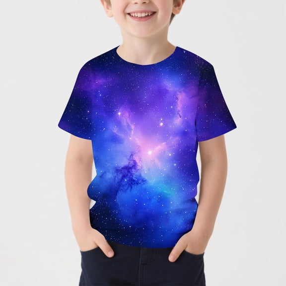 ATOGUTA Boys Hawaiian Shirt Kids Summer Star Printed Crewneck Tops Casual Tees Multicolor, Size 3T-15