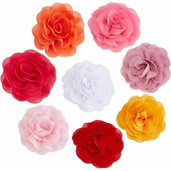 8Pcs 8 Colors Pet Show Dog Collar Flowers Colorful Polyester Soft Floral Pets Cat Bows Ties Ornaments Flower Charm for Puppy Cats Dogs Collars Grooming Decorations Accessories diy