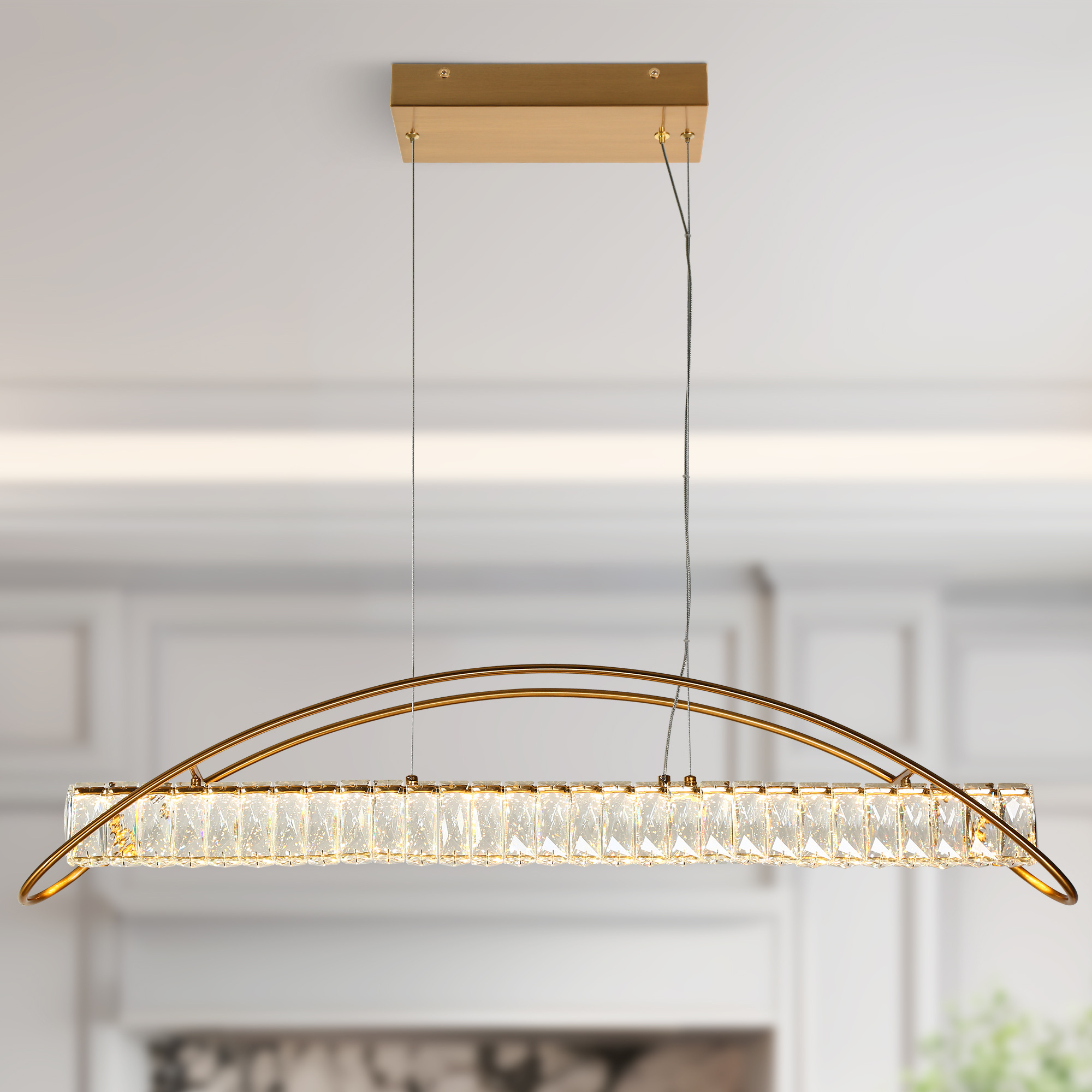 LNC Cardoon 1-Lights 39.4" Luxury and Glam Linear Crystal Integrated LED Kitchen Island Lights, Gold