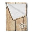 thumbnail image 2 of Christmas Soft Flannel Fleece Throw Blanket, Rustic Wooden Planks Texture Image with Snowflakes Country, Cozy Plush for Indoor and Outdoor Use, 50" x 70", Brown Pale Brown White, by Ambesonne, 2 of 5
