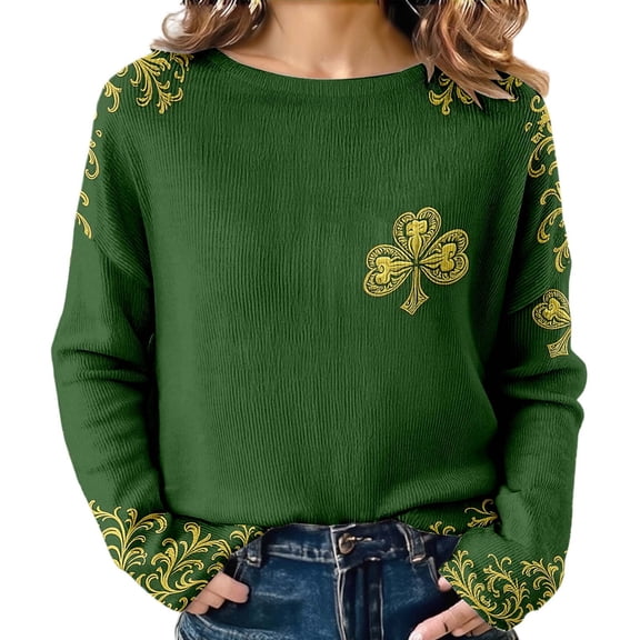 St. Patricks Day Shirts For Women Long Sleeve Crewneck Irish Sweatshirts Oversized Saint Patty's Pullover Tops