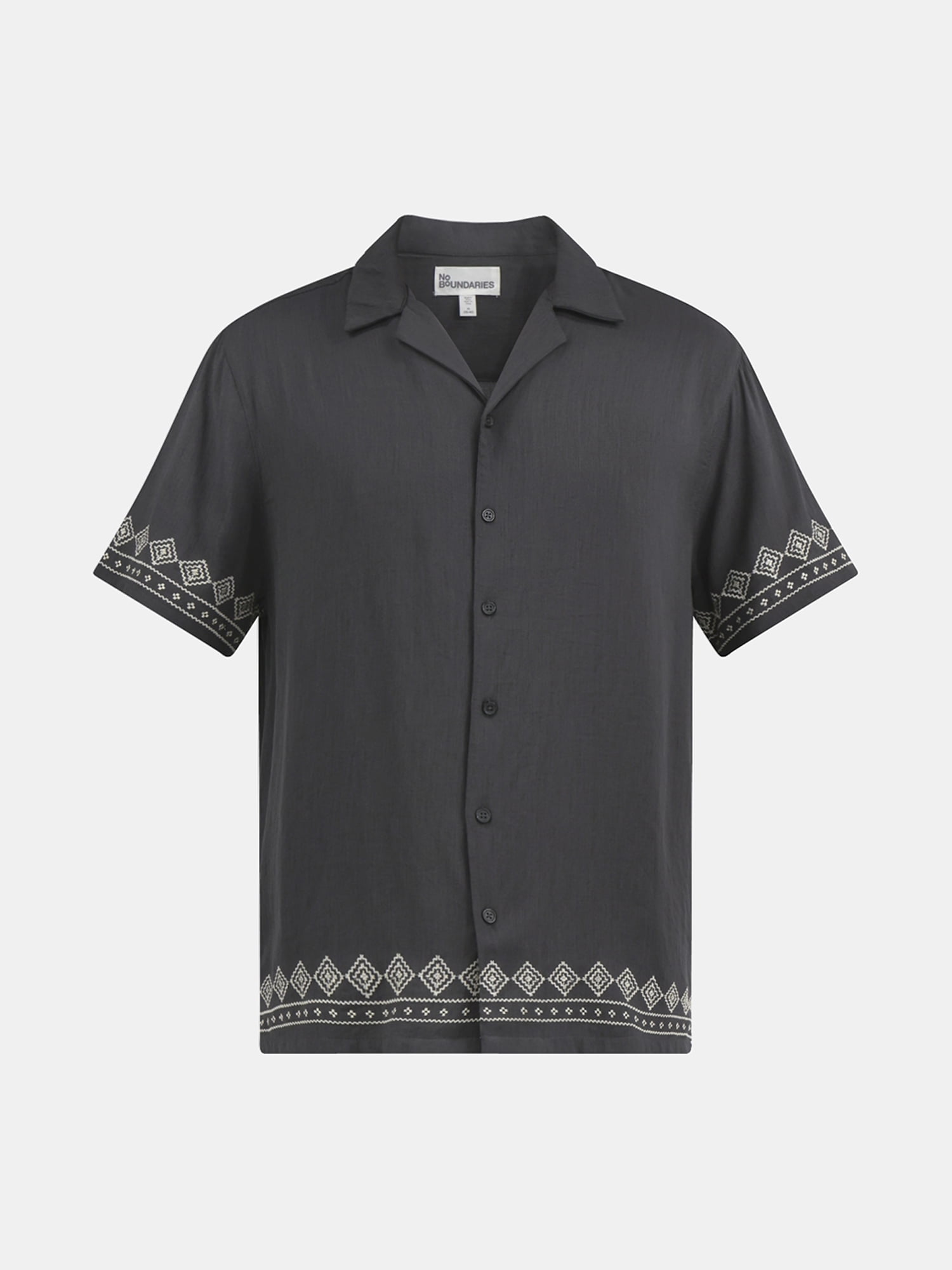 No Boundaries Men's & Big Men's Button Down Embroidered Hem Summer Shirt, Sizes XS-5XL