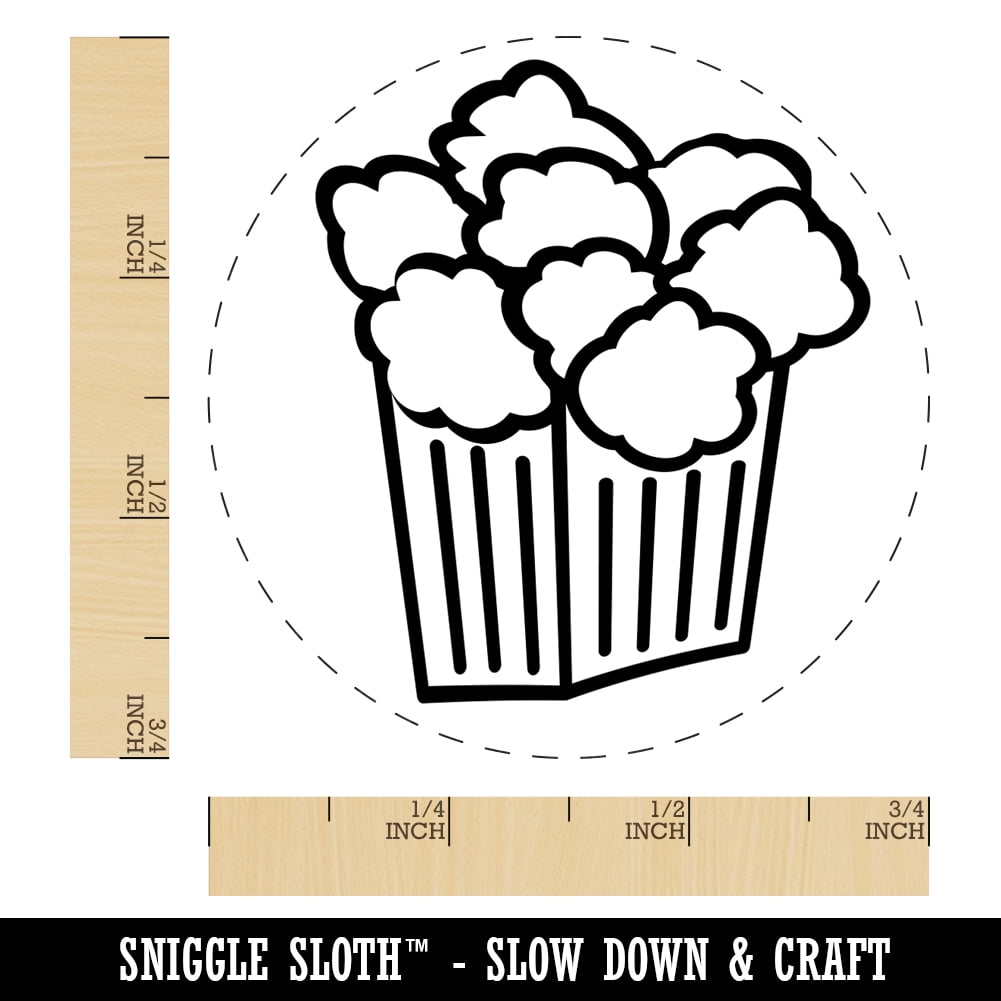 Popcorn Doodle Self-Inking Rubber Stamp Ink Stamper - Brown Ink - Small 3/4 Inch