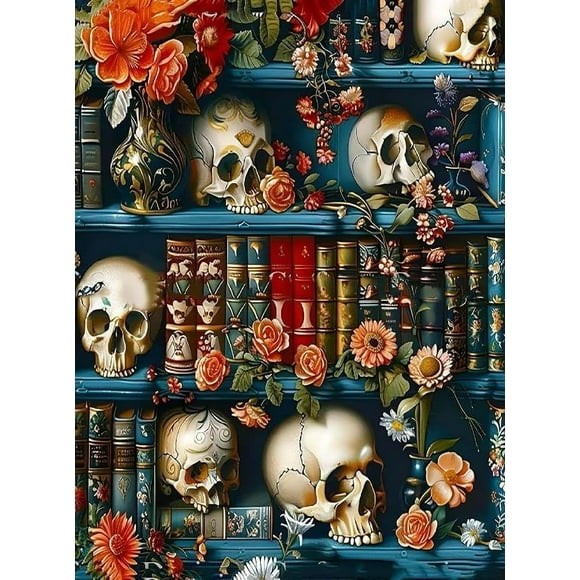 TRAHOO-Diamond Art Kits for Adults, Skull 5D Diamond Painting Kits for Beginner DIY Gem Art Full Drill Diamond Dots Crystal Craft Kits for Home Wall Decor Gifts 12x16inch