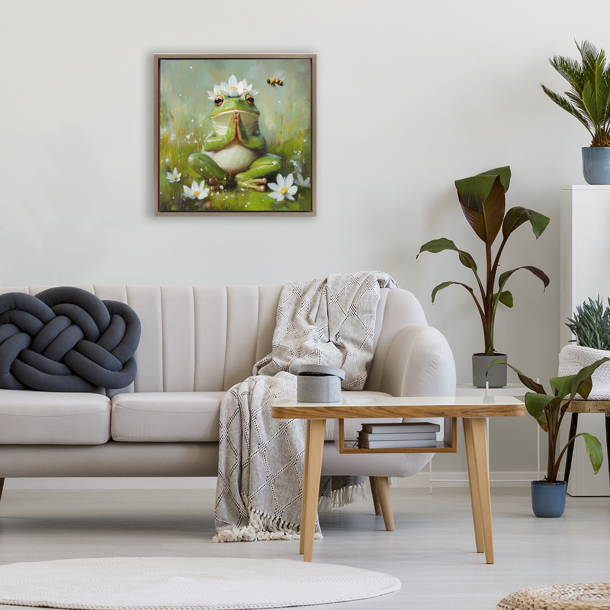 Stupell Industries Buddha Bullfrog Meditation Brown Framed Floater Canvas Wall Art, design by Tina LeCour