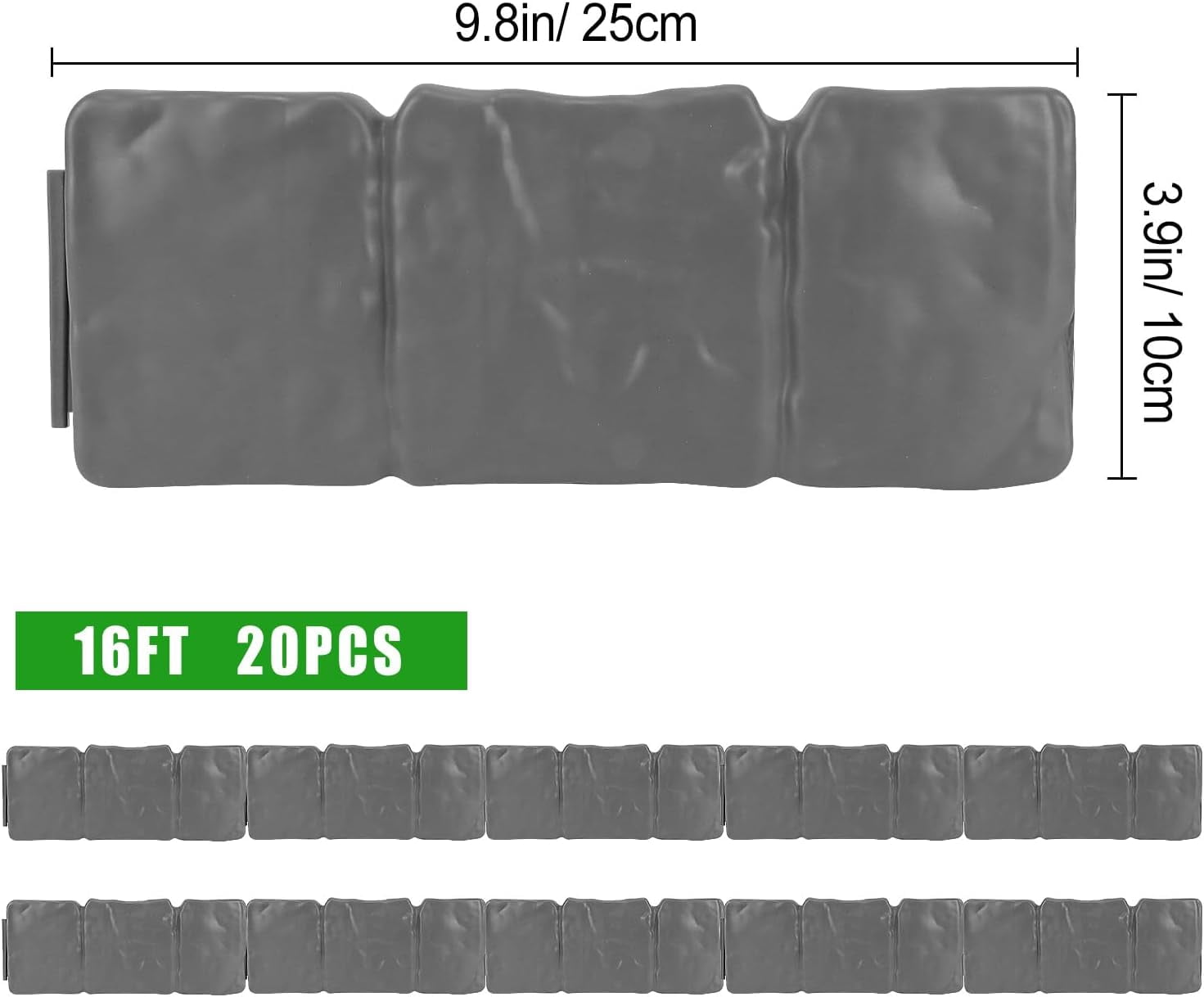 Garden Edging Border NO DIG, with Landscape Edging Anchoring Spikes, Gray Stone Effect Plastic Lawn Edging Fencing, Interlocking Yard Lawn Edging for Flower Bed | 24 Ft | 30Pcs | Gray |