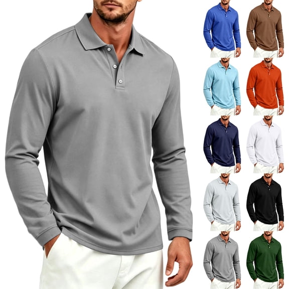 Mfakffe Men's Polo Shirt Long Sleeve Golf Shirts Quick Dry Lightweight 3-Button Performance Work Fishing Athletic