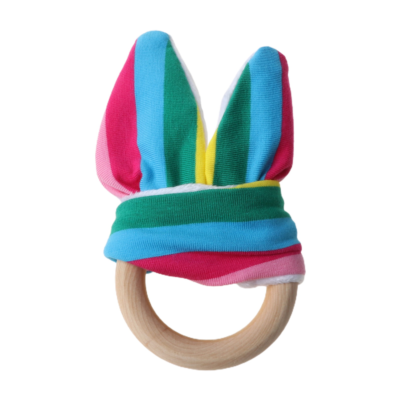 Wooden Handmade Natural Baby Teething Ring Chewie Teether Bunny Sensory Gift Toy 