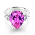 thumbnail image 2 of Gem Stone King 925 Sterling Silver 3-Stone Ring Pear Shape Pink Created Sapphire and Moissanite (11.64 Cttw, Size 7), 2 of 5