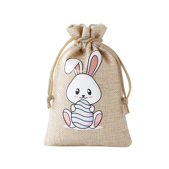 A Easter Bunny Linen Drawstring Bag Candy Bag Gift Packaging For Easter Egg Hunt Party Favors Treats And Holiday Celebration