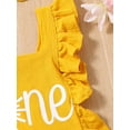 thumbnail image 6 of Toddler Baby Girl Jumpsuit Set Summer Letter Sun Print Ruffle Flying Sleeves Suspender Rompers and Headband, 6 of 9