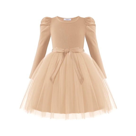 Arshiner Toddler Girls Tutu Dress Gigot Long Sleeves Fall Winter Belted Princess Party Tulle Dresses
