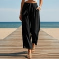 thumbnail image 2 of Nhthy Women's Summer High Waist Tie Waist Long Pants, Solid Loose Fit Wide Leg Capri Trousers with Pockets Black S, 2 of 9