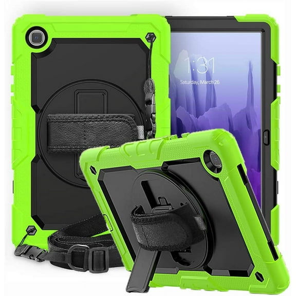Timoom Case for Samsung Galaxy Tab A7 10.4 Inch 2020, Full Body Cover with 360 Swivel Hand Strap Single Shoulder Strap Heavy Duty Shockproof Case for Samsung A7 Tablet SM-T500/T505/T507, Green