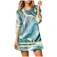 thumbnail image 2 of Wycnly Womens Dresses Plus Size Casual Loose Swing Tunic Tshirt Mini Dresses Summer Plaid Print Round Neck 3/4 Sleeve Formal Short Dress Blue s, 2 of 6