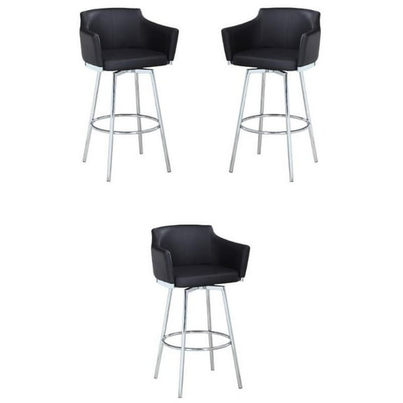 Home Square 36.4" Modern Club Swivel Counter Stool in Black - Set of 3