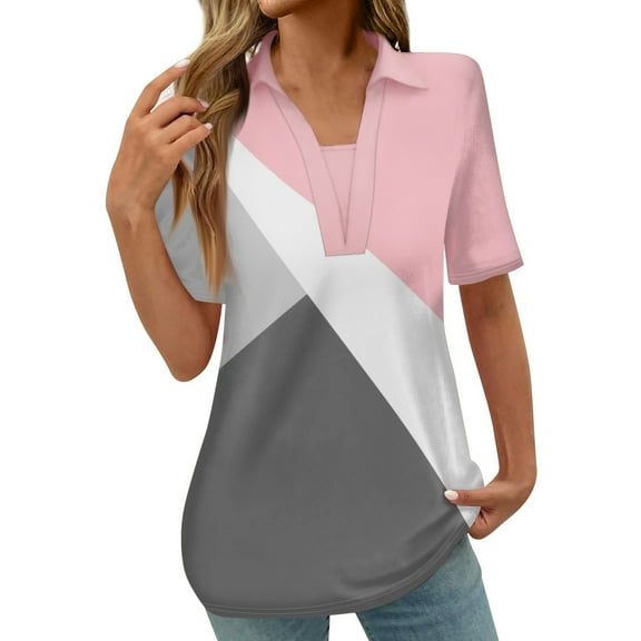 XuJwPNcy Tshirts for Women Collared V Neck Short Sleeve Fashion Solid Blouse Tops Business Casual Work Shirts