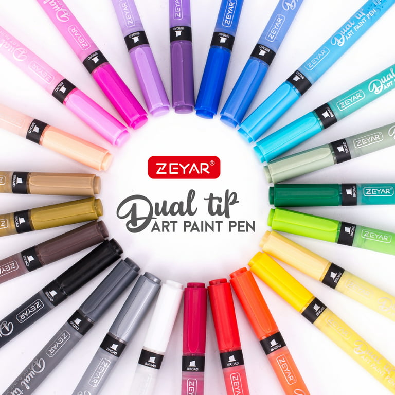 ZEYAR Dual Tip Acrylic Paint Pens 24 Colors, Board and Extra Fine Tips, Patented Product, AP Certified, Waterproof Ink, Works on Rock, Wood, Glass, Me