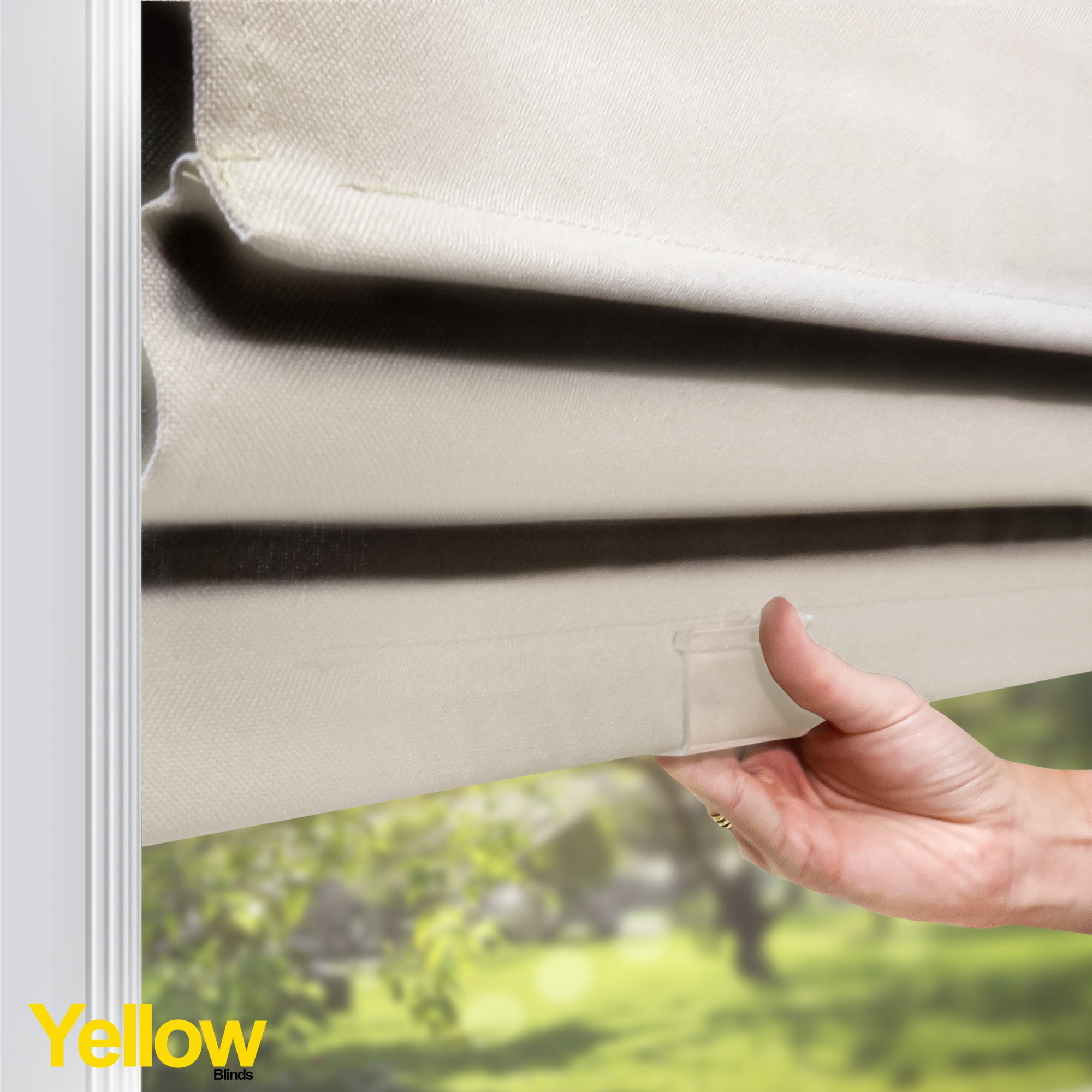 Yellow Blinds Cordless Light Filtering Roman Shade, Riverside Ultra White - 35"W X 72"H