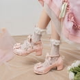 thumbnail image 4 of SACFOF Women's Kawaii Shoes Cross Strap Pumps Cute Ankle Strap Mary Jane Shoes Wedding Lace Mid Chunky Heel Pumps, 4 of 6