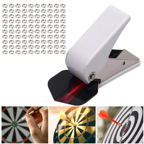 sunsanly 1 Set Dart Wing Puncher with 50/100Pcs Metal Spring Ring Professional Portable Manual Dart Flight Hole Punch Tool Dart Accessories