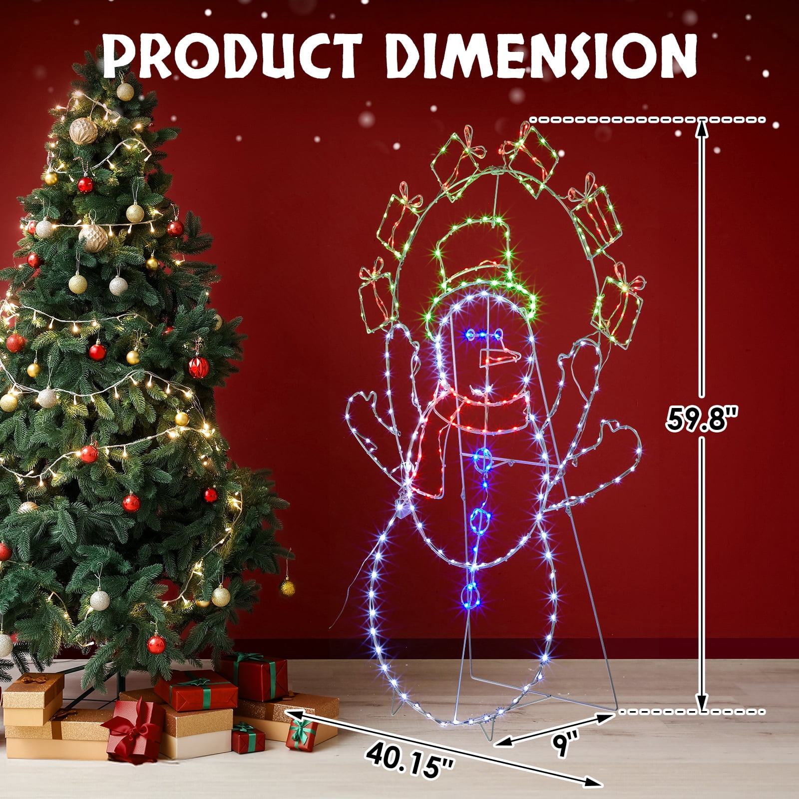 Astoutdoor 5 ft Juggling Snowman Christmas Yard Decoration, Pre-Lit 2D Animated Snowman with 358 LED Multi-Color Lights and Stakes